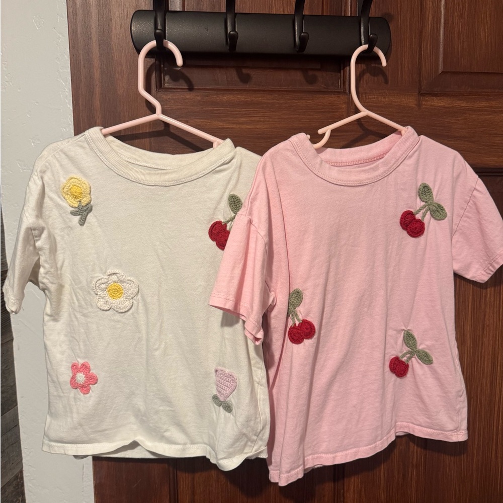 Bundle : Floral and Cherry Embroidered Kids Tops
